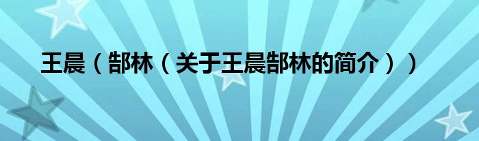 王晨（郜林（关于王晨郜林的简介））