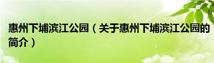 惠州下埔滨江公园（关于惠州下埔滨江公园的简介）