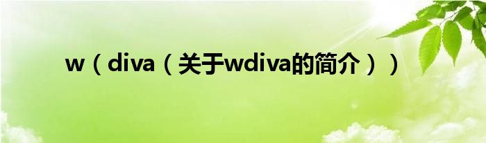 w（diva（关于wdiva的简介））