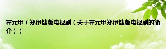 霍元甲（郑伊健版电视剧（关于霍元甲郑伊健版电视剧的简介））