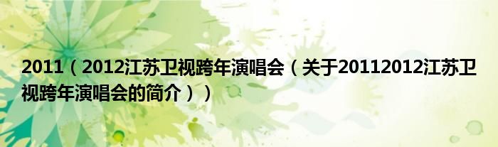 2011（2012江苏卫视跨年演唱会（关于20112012江苏卫视跨年演唱会的简介））