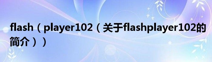 flash（player102（关于flashplayer102的简介））