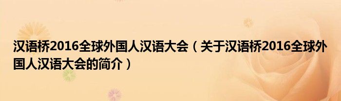 汉语桥2016全球外国人汉语大会（关于汉语桥2016全球外国人汉语大会的简介）