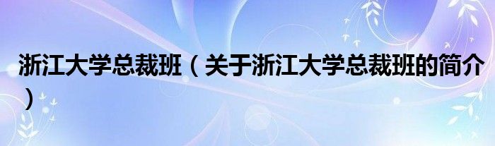 浙江大学总裁班（关于浙江大学总裁班的简介）