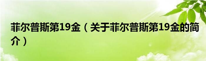 菲尔普斯第19金（关于菲尔普斯第19金的简介）