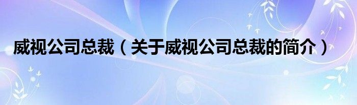 威视公司总裁（关于威视公司总裁的简介）