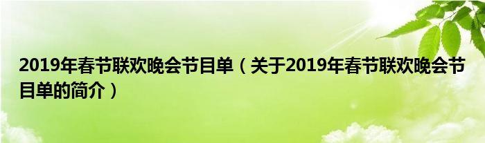 2019年春节联欢晚会节目单（关于2019年春节联欢晚会节目单的简介）