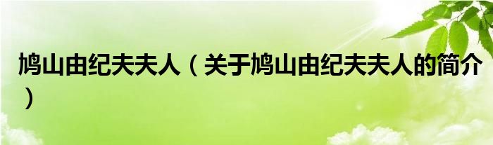 鸠山由纪夫夫人（关于鸠山由纪夫夫人的简介）