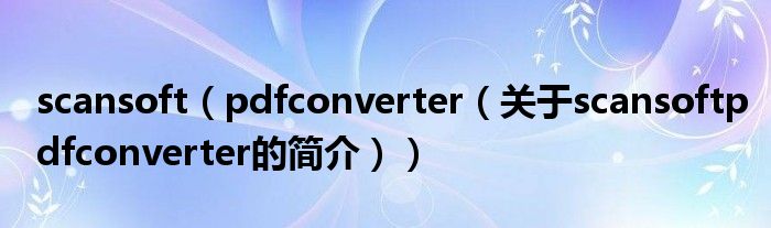 scansoft（pdfconverter（关于scansoftpdfconverter的简介））
