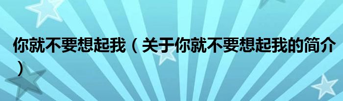 你就不要想起我（关于你就不要想起我的简介）