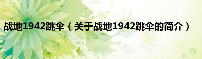 战地1942跳伞（关于战地1942跳伞的简介）