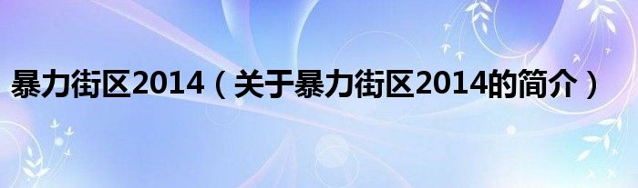 暴力街区2014（关于暴力街区2014的简介）