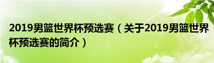 2019男篮世界杯预选赛（关于2019男篮世界杯预选赛的简介）