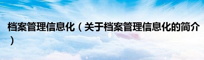 档案管理信息化（关于档案管理信息化的简介）