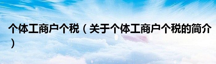 个体工商户个税（关于个体工商户个税的简介）