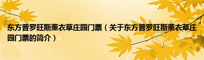 东方普罗旺斯薰衣草庄园门票（关于东方普罗旺斯薰衣草庄园门票的简介）