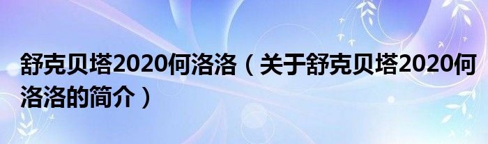 舒克贝塔2020何洛洛（关于舒克贝塔2020何洛洛的简介）