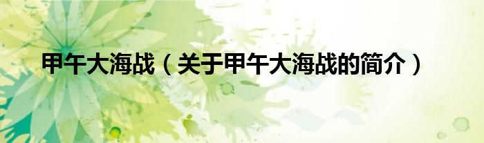 甲午大海战（关于甲午大海战的简介）