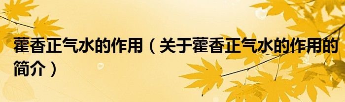 藿香正气水的作用（关于藿香正气水的作用的简介）