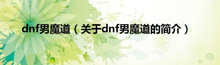 dnf男魔道（关于dnf男魔道的简介）