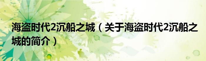 海盗时代2沉船之城（关于海盗时代2沉船之城的简介）