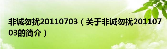非诚勿扰20110703（关于非诚勿扰20110703的简介）