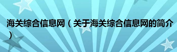 海关综合信息网（关于海关综合信息网的简介）