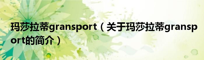 玛莎拉蒂gransport（关于玛莎拉蒂gransport的简介）