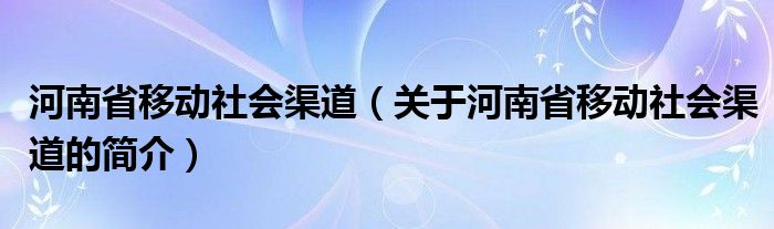 河南省移动社会渠道（关于河南省移动社会渠道的简介）