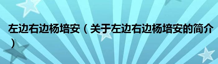 左边右边杨培安（关于左边右边杨培安的简介）