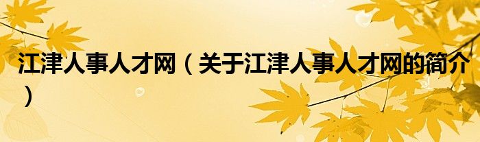江津人事人才网（关于江津人事人才网的简介）