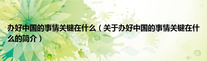 办好中国的事情关键在什么（关于办好中国的事情关键在什么的简介）