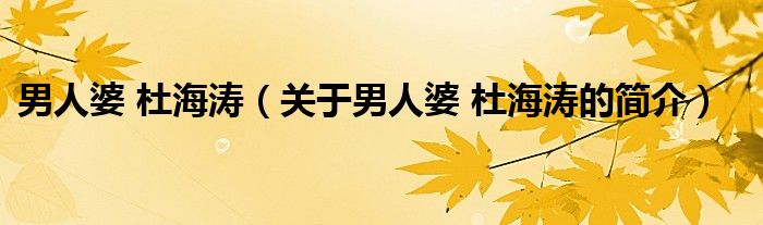 男人婆 杜海涛（关于男人婆 杜海涛的简介）