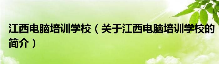 江西电脑培训学校（关于江西电脑培训学校的简介）