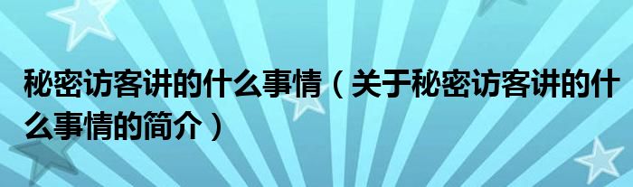 秘密访客讲的什么事情（关于秘密访客讲的什么事情的简介）