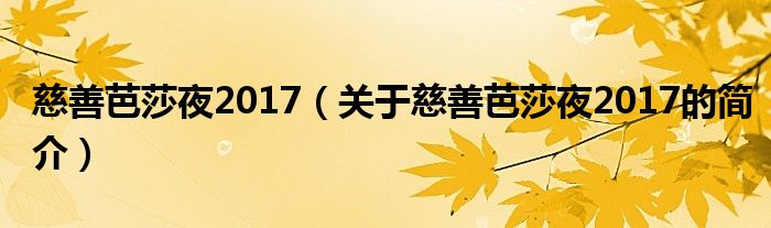 慈善芭莎夜2017（关于慈善芭莎夜2017的简介）