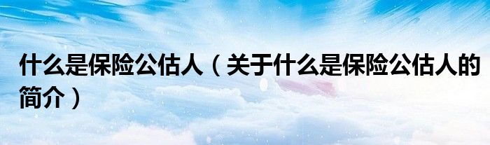 什么是保险公估人（关于什么是保险公估人的简介）