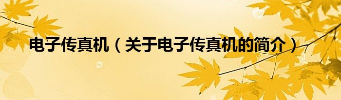 电子传真机（关于电子传真机的简介）
