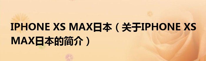IPHONE XS MAX日本（关于IPHONE XS MAX日本的简介）