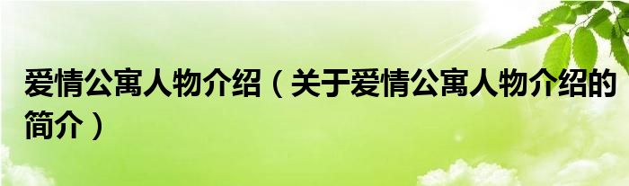 爱情公寓人物介绍（关于爱情公寓人物介绍的简介）