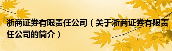 浙商证券有限责任公司（关于浙商证券有限责任公司的简介）