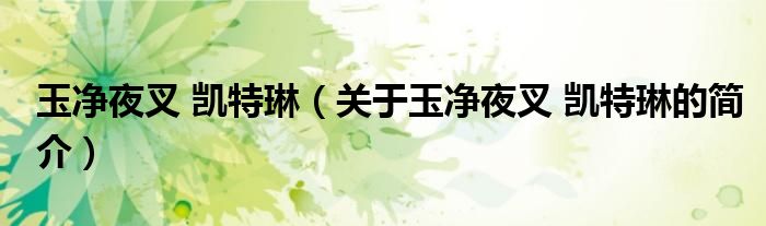 玉净夜叉 凯特琳（关于玉净夜叉 凯特琳的简介）