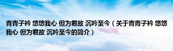 青青子衿 悠悠我心 但为君故 沉吟至今（关于青青子衿 悠悠我心 但为君故 沉吟至今的简介）