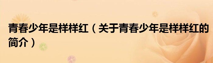 青春少年是样样红（关于青春少年是样样红的简介）