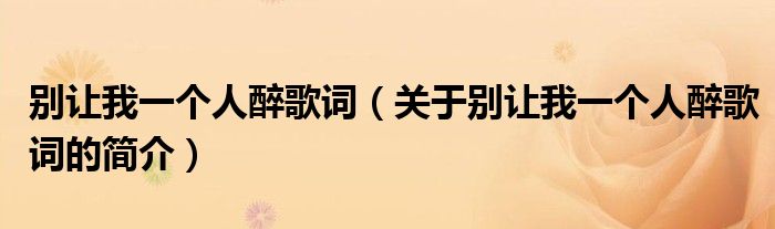 别让我一个人醉歌词（关于别让我一个人醉歌词的简介）