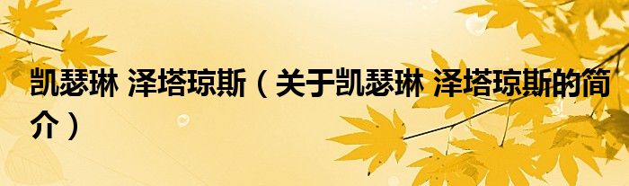 凯瑟琳 泽塔琼斯（关于凯瑟琳 泽塔琼斯的简介）