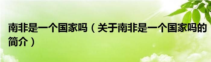 南非是一个国家吗（关于南非是一个国家吗的简介）