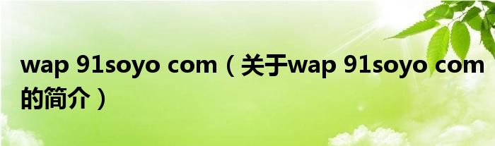 wap 91soyo com（关于wap 91soyo com的简介）