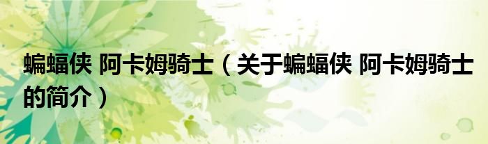蝙蝠侠 阿卡姆骑士（关于蝙蝠侠 阿卡姆骑士的简介）