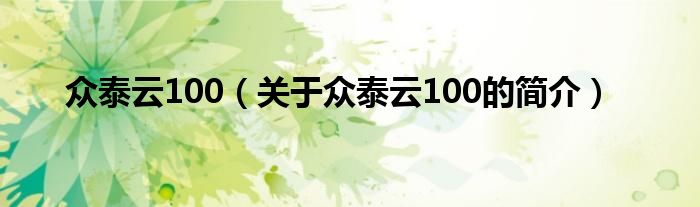 众泰云100（关于众泰云100的简介）